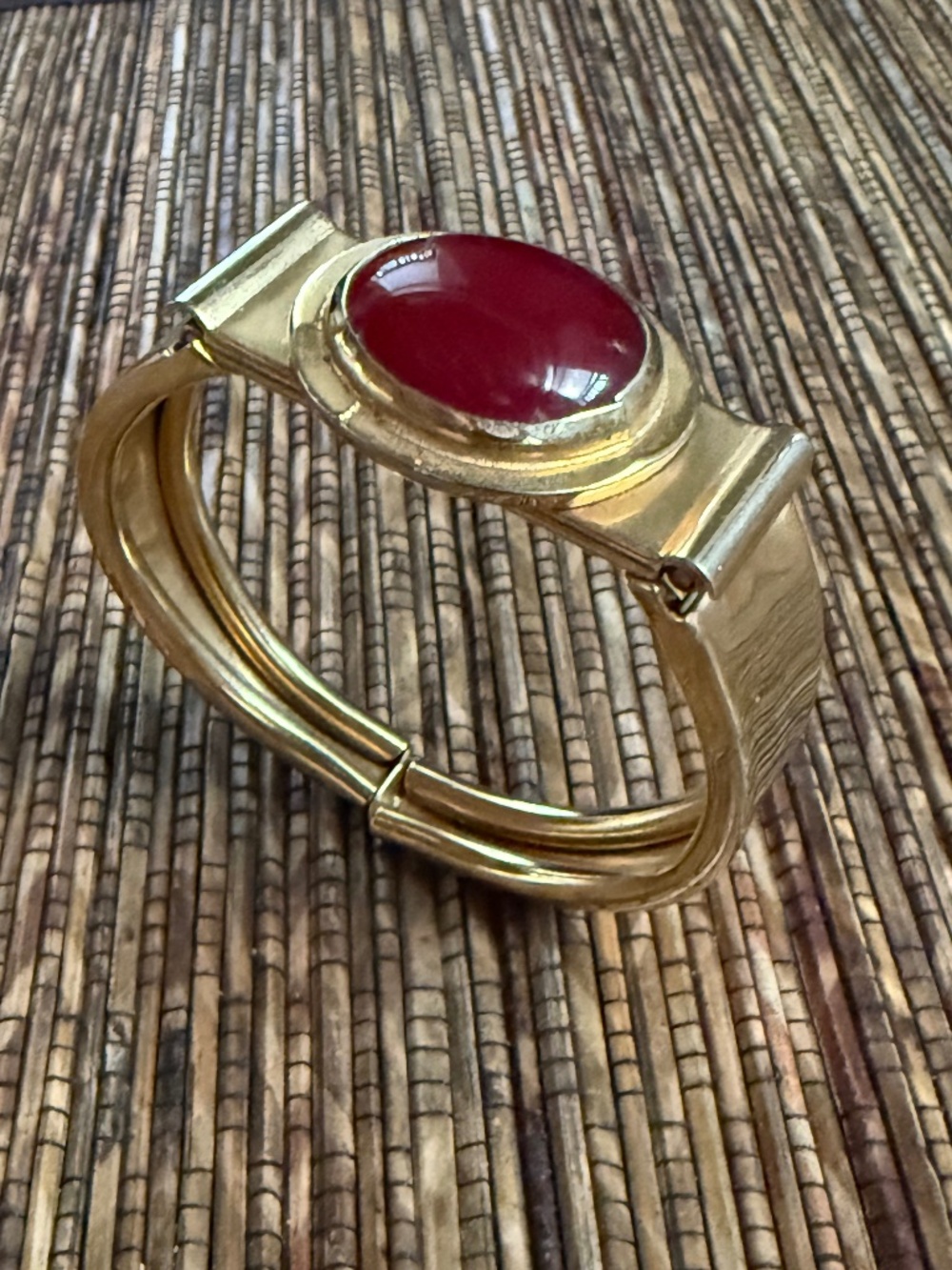Rafael Canada Clamper Bracelet Cuff Modernist Brutalist Brass Glass Alfandary